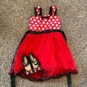 Red Polka Dot Minnie Mouse Kids Costume Dress with size 10 Shoes